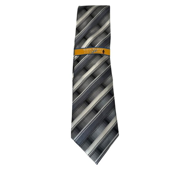 Steve Harvey Collection Mens Gray Striped Patterned Neck Tie - Picture 2 of 6
